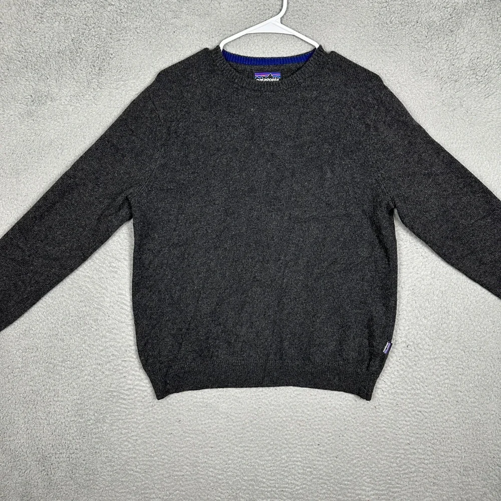 Patagonia Sweater Mens Medium Crew Neck Charcoal Grey Knit Cashmere Wool Blend